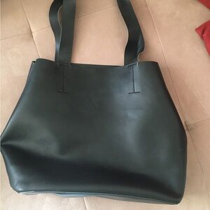 Classic Black Tote Bag - Minimal Leather Shoulder Bag